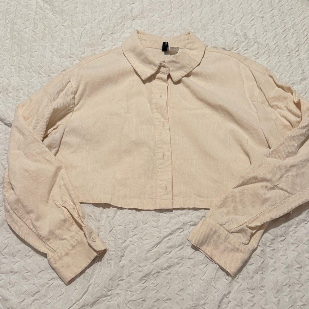 Women's Cream Cropped Button-Up Shirt